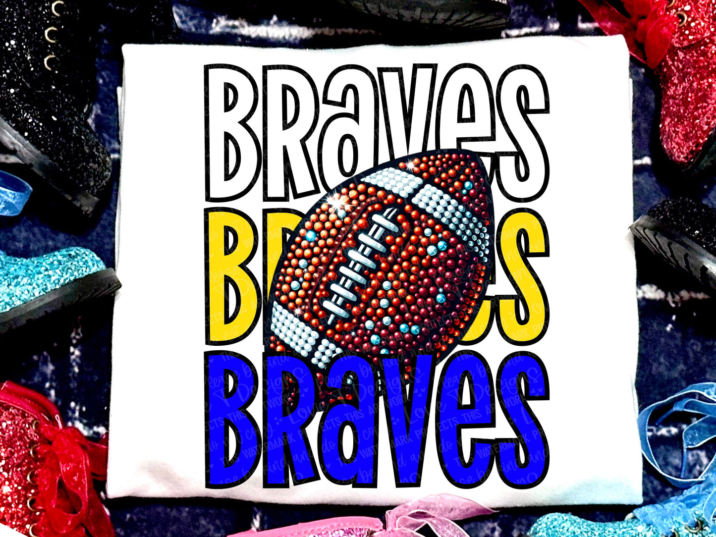 Braves Football Faux Rhinestones Royal Blue Yellow