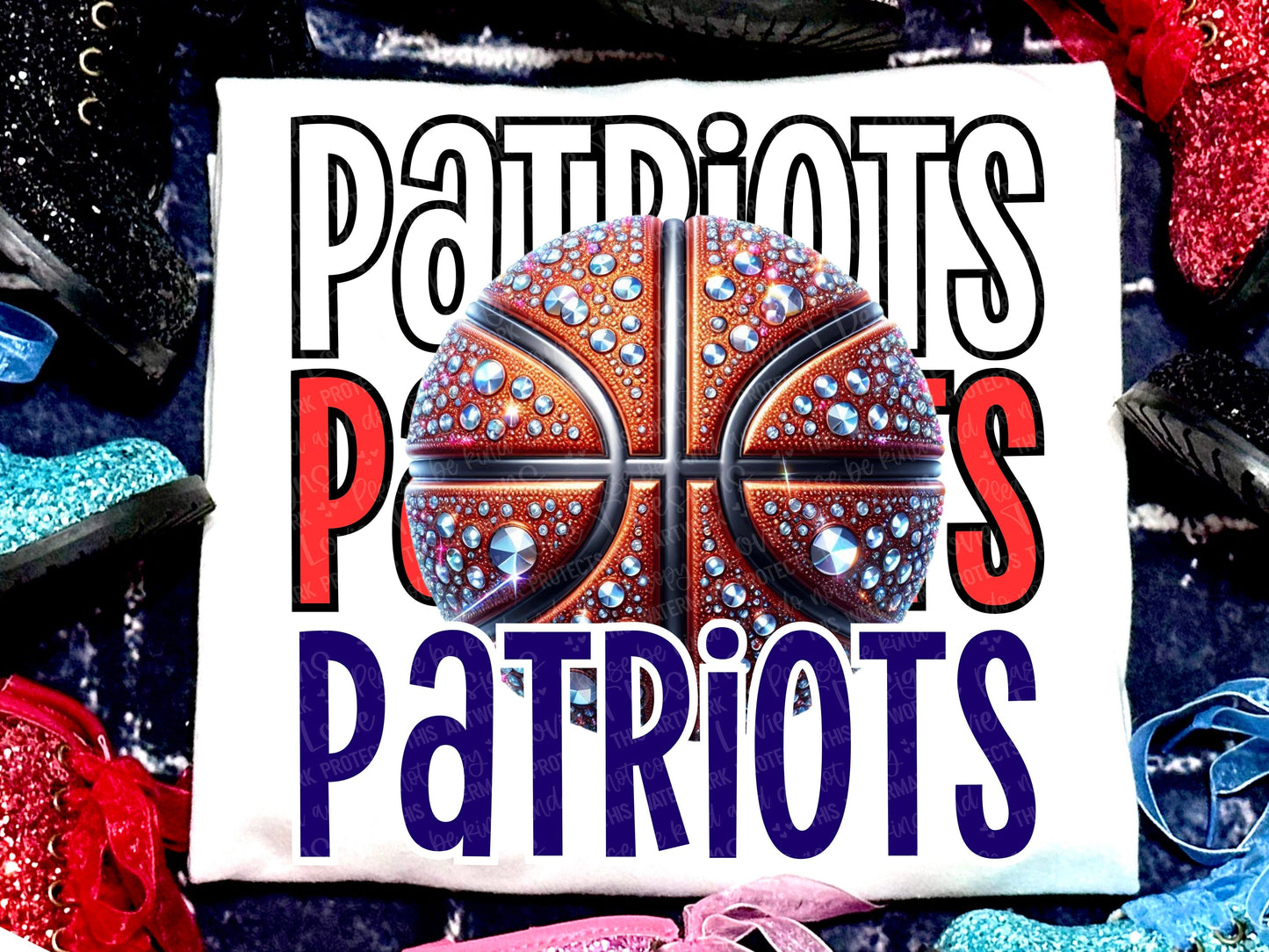 Patriots Basketball Faux Rhinestones Orange