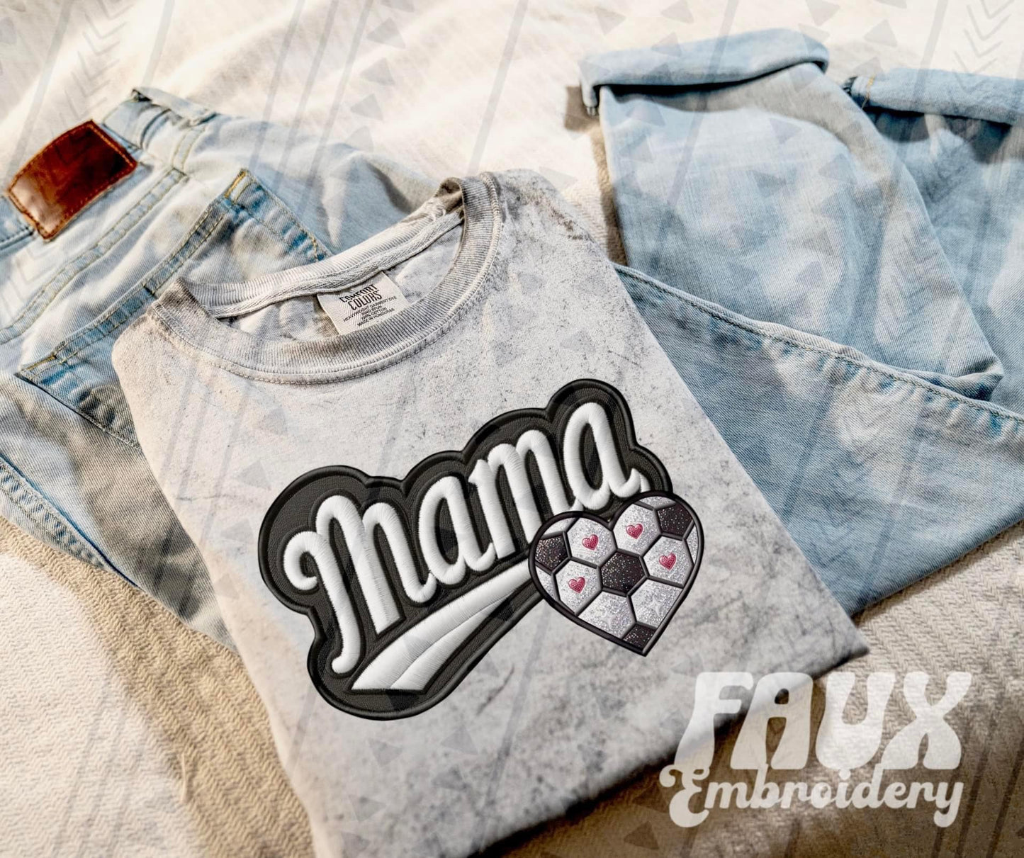 Faux Embroidered Mama Sports Patch (DTF) Color Blast Tee