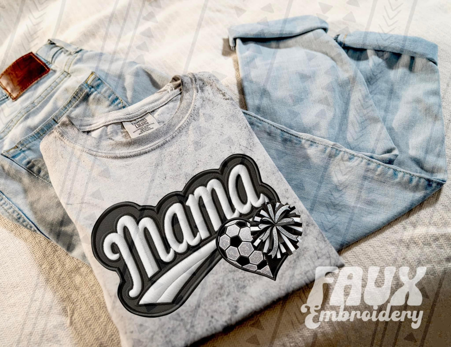 Faux Embroidered Mama Sports Patch (DTF) Color Blast Tee