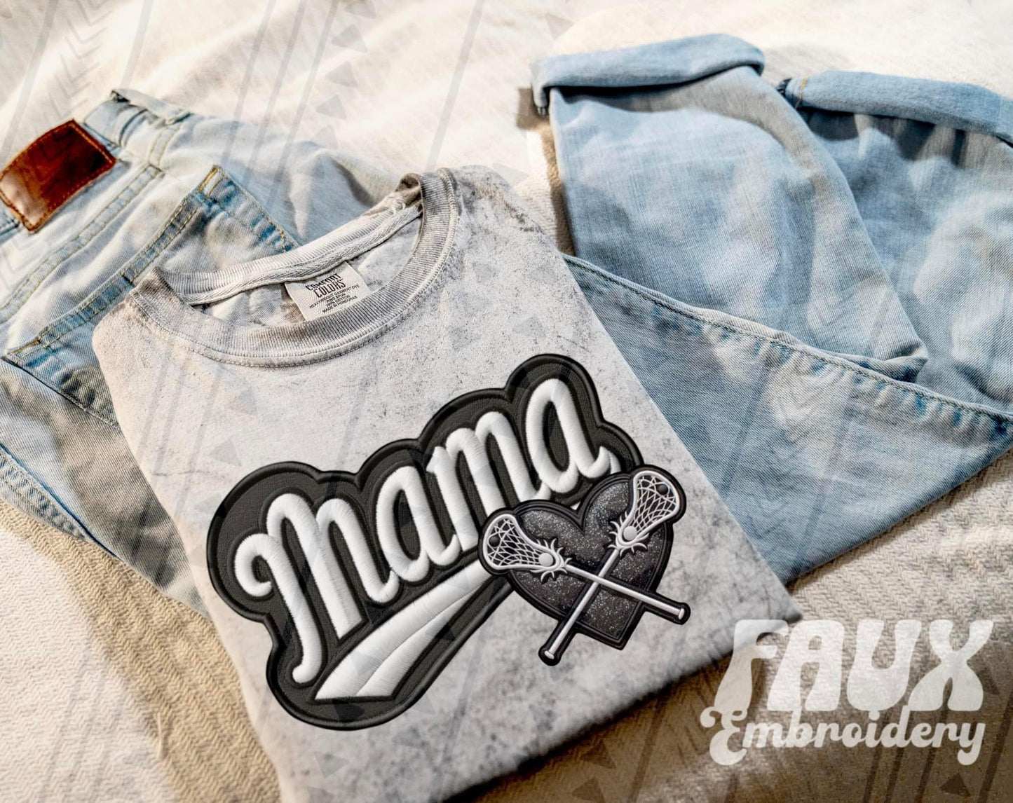 Faux Embroidered Mama Sports Patch (DTF) Color Blast Tee