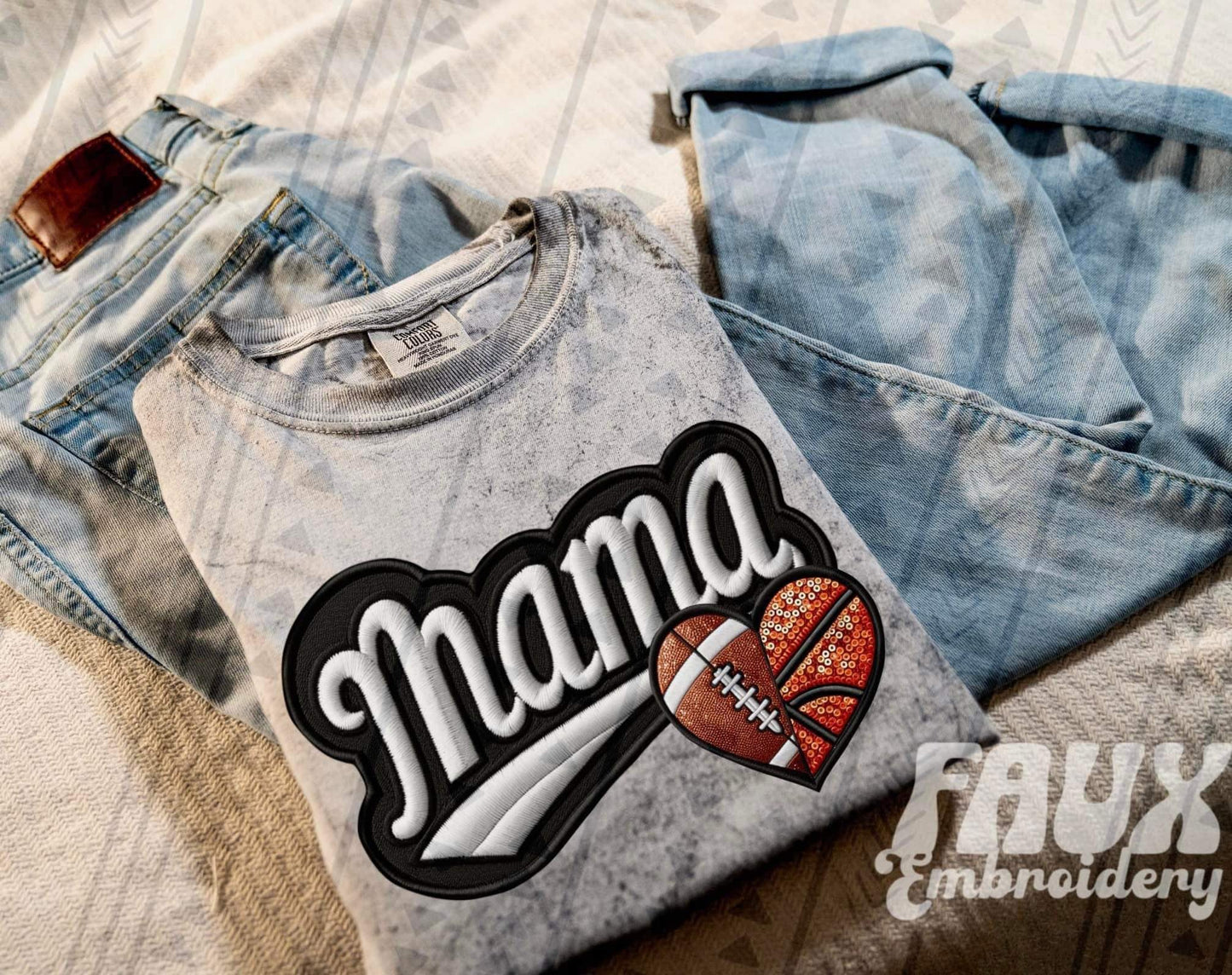 Faux Embroidered Mama Sports Patch (DTF) Color Blast Tee