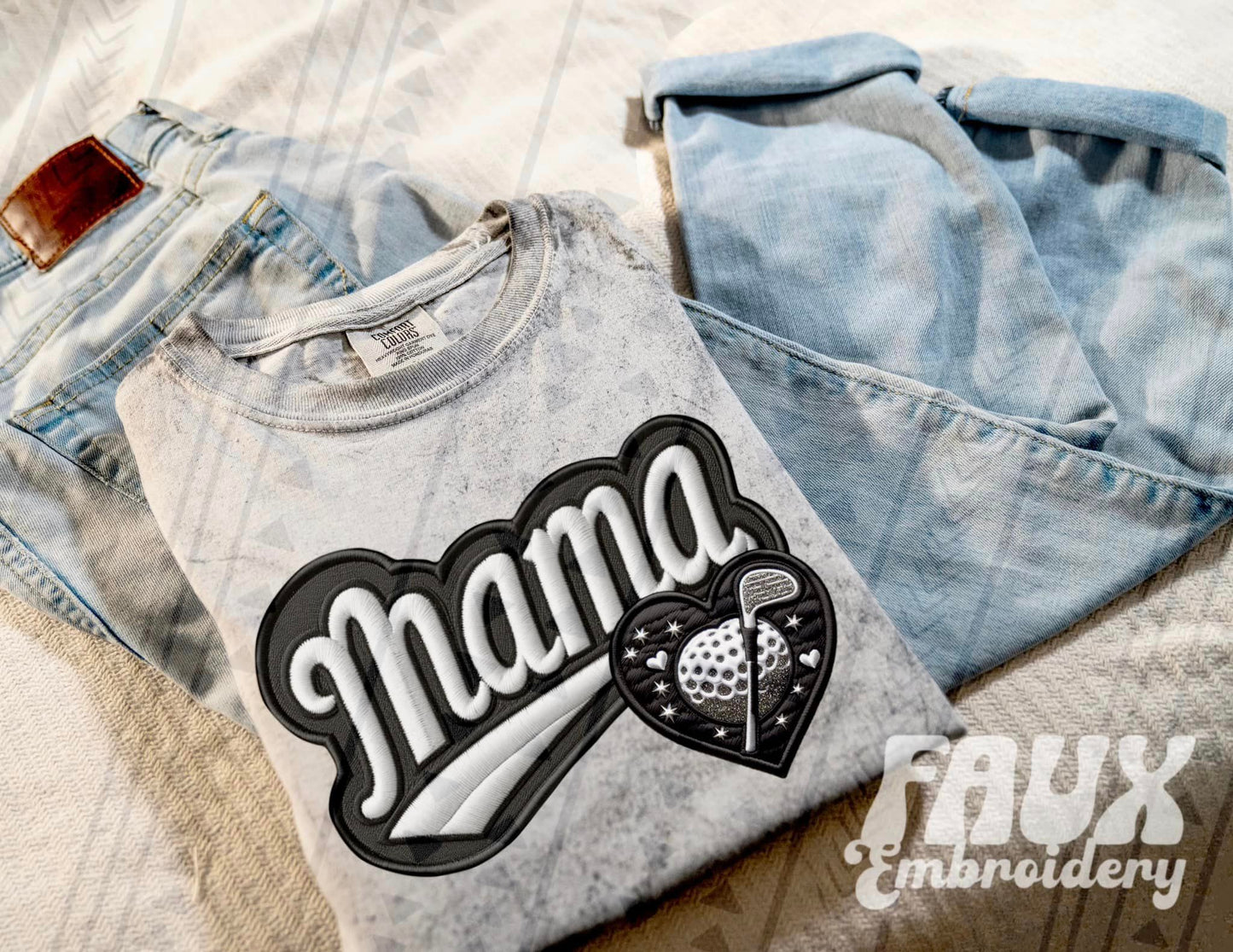 Faux Embroidered Mama Sports Patch (DTF) Color Blast Tee