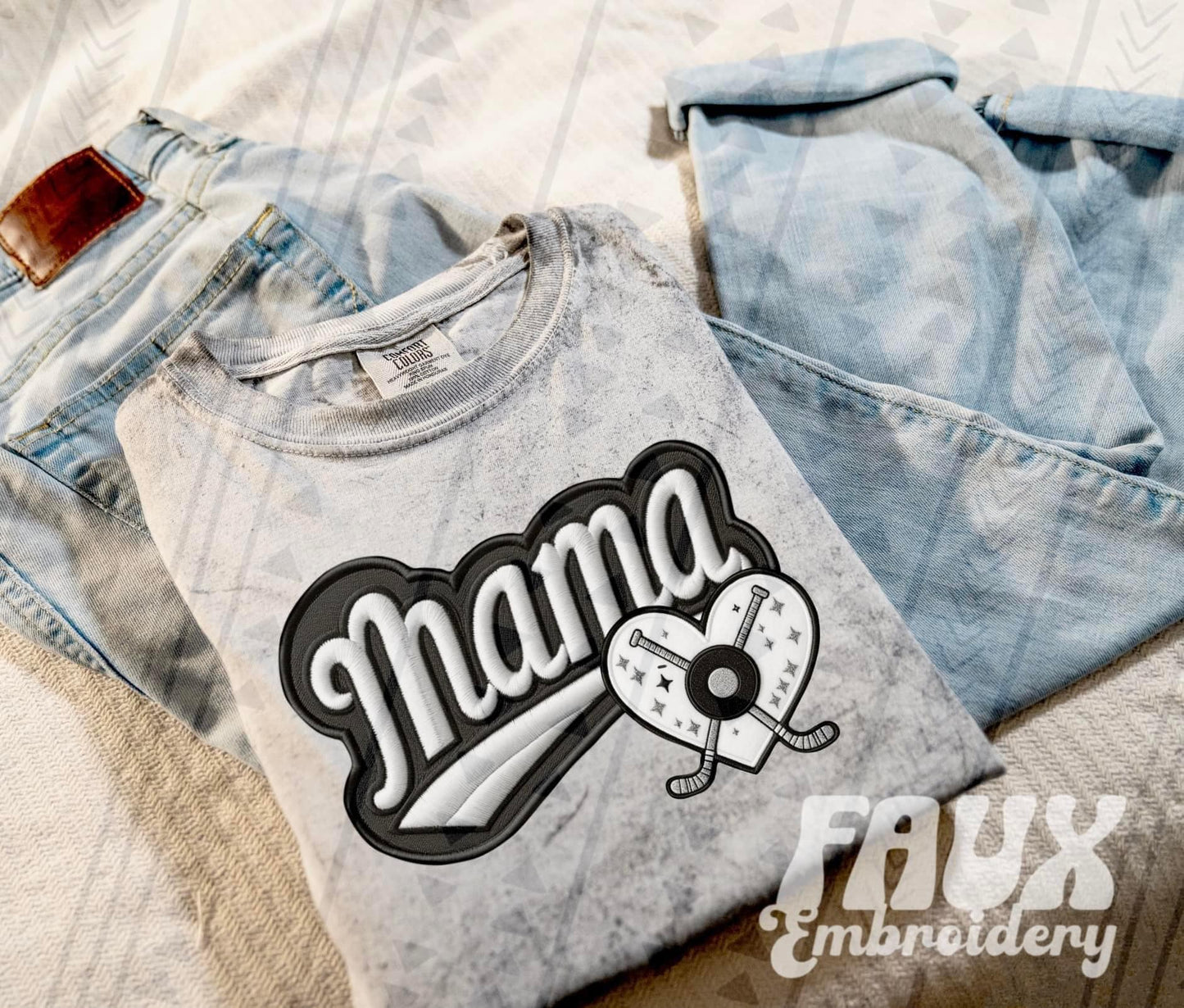 Faux Embroidered Mama Sports Patch (DTF) Color Blast Tee