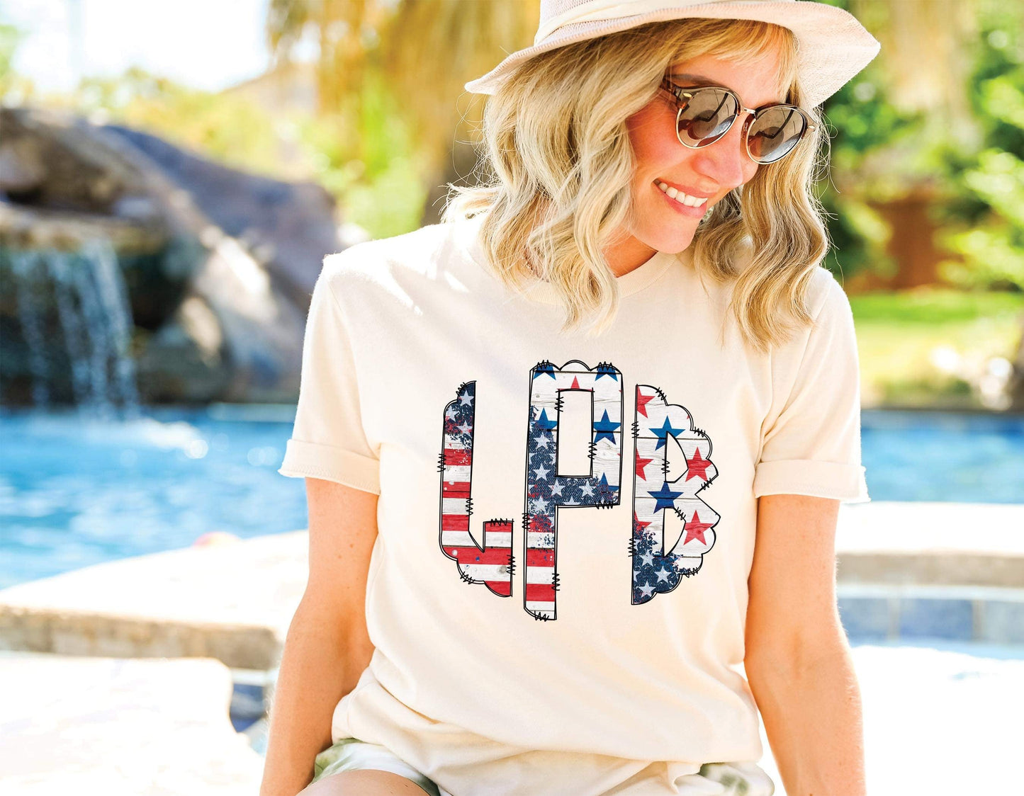 American Flag with Stars Monogram Shirt