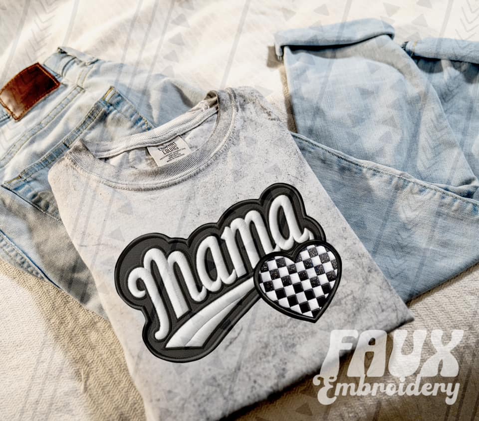 Faux Embroidered Mama Sports Patch (DTF) Color Blast Tee