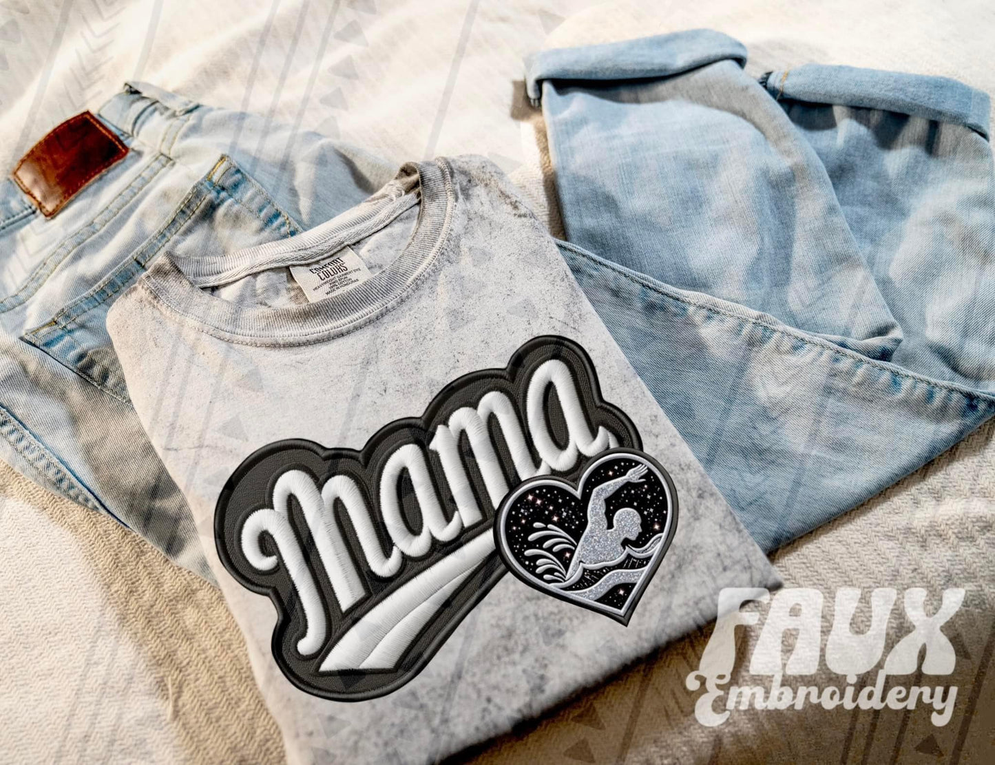 Faux Embroidered Mama Sports Patch (DTF) Color Blast Tee